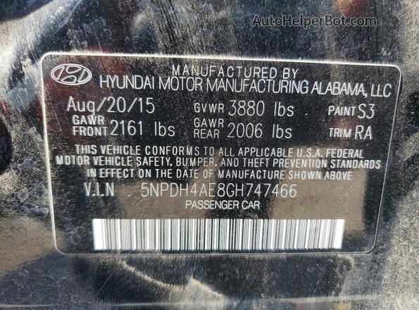 5NPDH4AE8GH747466 2016 HYUNDAI ELANTRA Черный Вид подкапотного пространства
