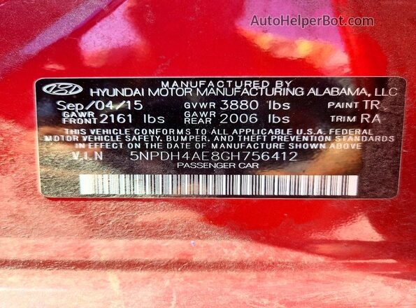 5NPDH4AE8GH756412 2016 HYUNDAI ELANTRA Red Widok komory silnika