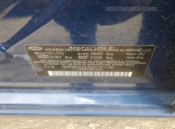 5NPDH4AE9GH701130 2016 HYUNDAI ELANTRA Blue Engine compartment view