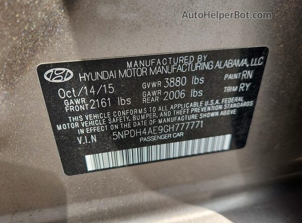 5NPDH4AE9GH777771 2016 HYUNDAI ELANTRA Beige Engine compartment view