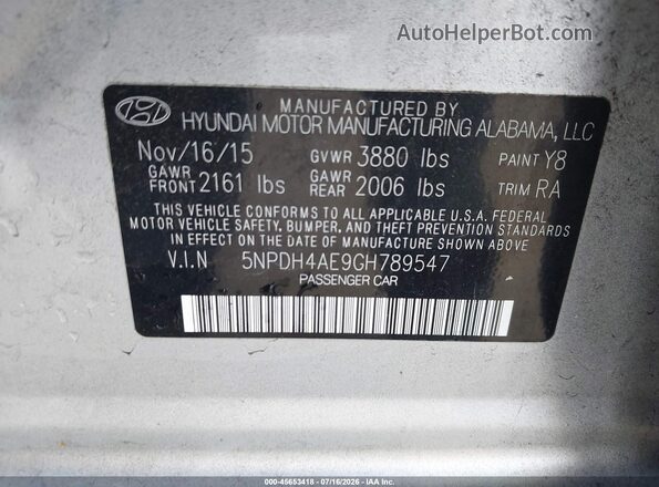 5NPDH4AE9GH789547 2016 HYUNDAI ELANTRA Silver Շարժիչի բաժամունքի տեսք