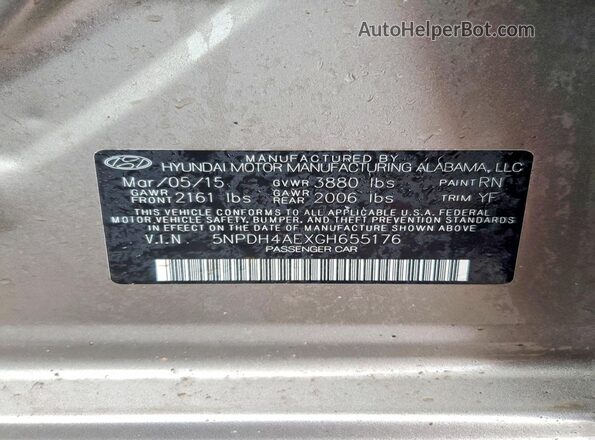 5NPDH4AEXGH655176 2016 HYUNDAI ELANTRA Tan Շարժիչի բաժամունքի տեսք