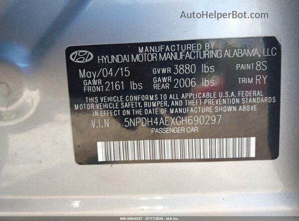 5NPDH4AEXGH690297 2016 HYUNDAI ELANTRA Blue Vista del compartimento del motor