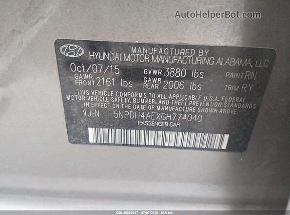 5NPDH4AEXGH774040 2016 HYUNDAI ELANTRA Золотой Вид подкапотного пространства