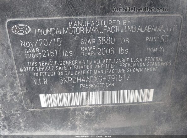 5NPDH4AEXGH791517 2016 HYUNDAI ELANTRA Black Շարժիչի բաժամունքի տեսք