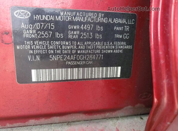 5NPE24AF0GH284771 2016 HYUNDAI SONATA Красный Вид подкапотного пространства