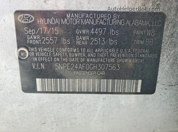 5NPE24AF0GH307563 2016 HYUNDAI SONATA White ძრავის განყოფილების ხედი