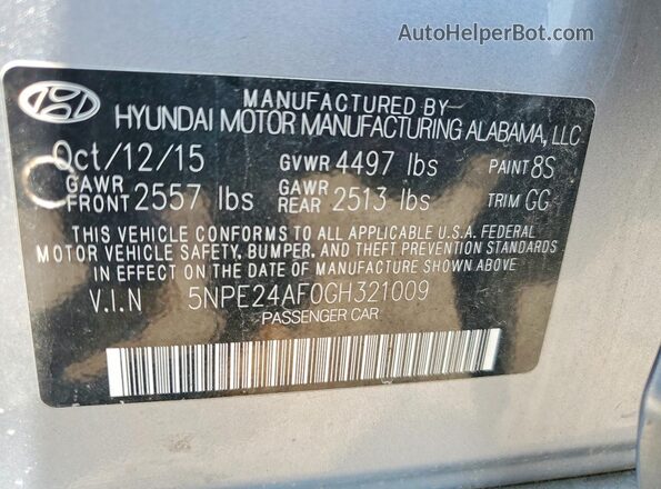 5NPE24AF0GH321009 2016 HYUNDAI SONATA Gray Շարժիչի բաժամունքի տեսք