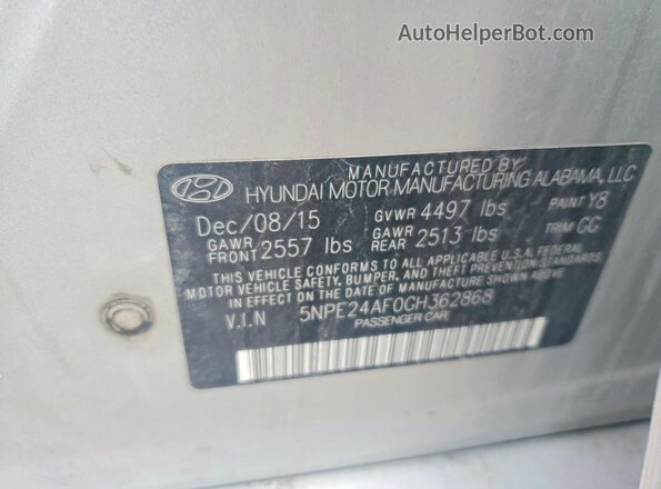 5NPE24AF0GH362868 2016 HYUNDAI SONATA Silver Widok komory silnika