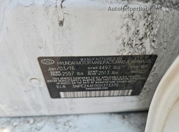 5NPE24AF0GH373370 2016 HYUNDAI SONATA White Շարժիչի բաժամունքի տեսք