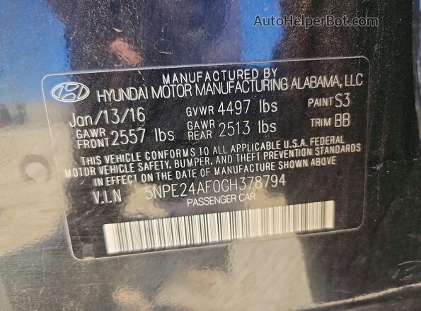 5NPE24AF0GH378794 2016 HYUNDAI SONATA Черный Вид подкапотного пространства