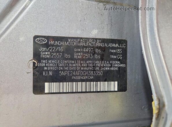 5NPE24AF0GH383350 2016 HYUNDAI SONATA Silver Շարժիչի բաժամունքի տեսք