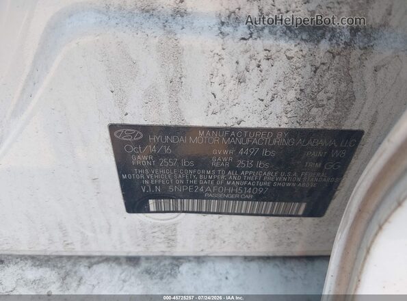 5NPE24AF0HH514097 2017 HYUNDAI SONATA White Engine compartment view
