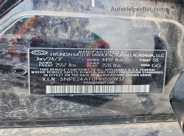 5NPE24AF0HH550937 2017 HYUNDAI SONATA Black Vista del compartimento del motor