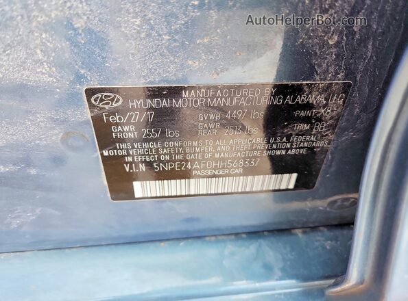 5NPE24AF0HH568337 2017 HYUNDAI SONATA Blue Շարժիչի բաժամունքի տեսք