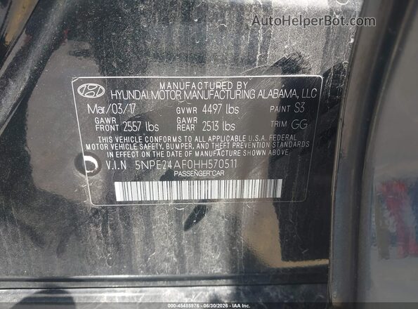 5NPE24AF0HH570511 2017 HYUNDAI SONATA Black Engine compartment view