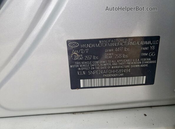 5NPE24AF0HH589494 2017 HYUNDAI SONATA Silver ძრავის განყოფილების ხედი