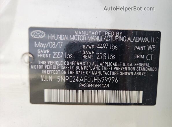 5NPE24AF0JH599996 2018 HYUNDAI SONATA White Engine compartment view