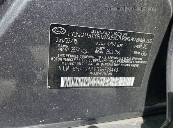 5NPE24AF0JH723443 2018 HYUNDAI SONATA Серый Вид подкапотного пространства