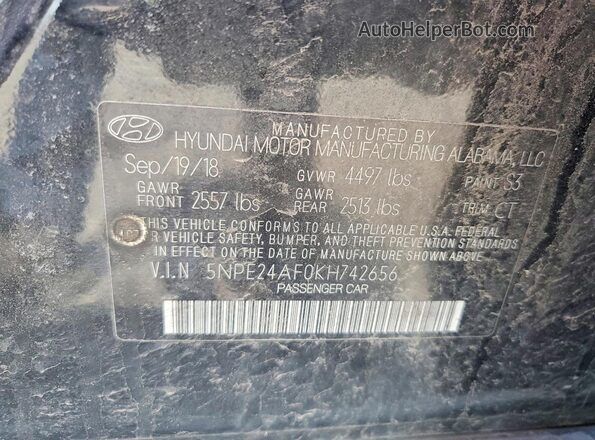 5NPE24AF0KH742656 2019 HYUNDAI SONATA Black Engine compartment view