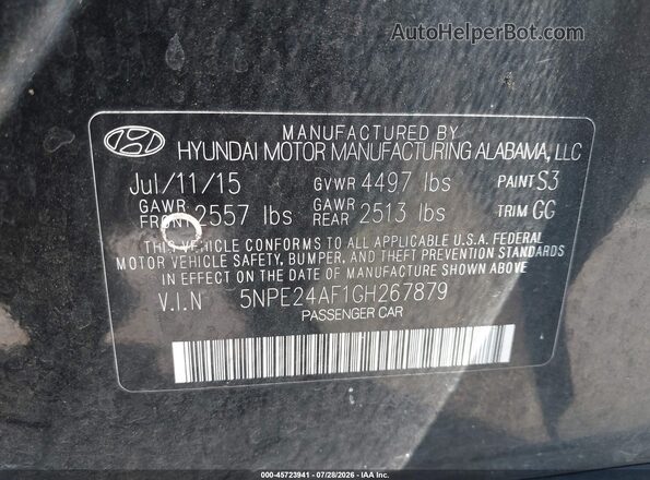 5NPE24AF1GH267879 2016 HYUNDAI SONATA Dark Blue ძრავის განყოფილების ხედი