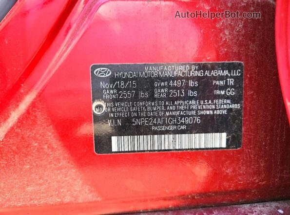 5NPE24AF1GH349076 2016 HYUNDAI SONATA Red Engine compartment view