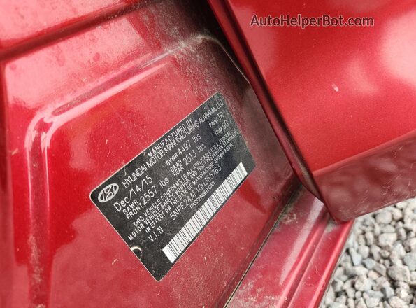 5NPE24AF1GH365763 2016 HYUNDAI SONATA Red Շարժիչի բաժամունքի տեսք