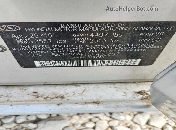 5NPE24AF1GH433897 2016 HYUNDAI SONATA Silver ძრავის განყოფილების ხედი