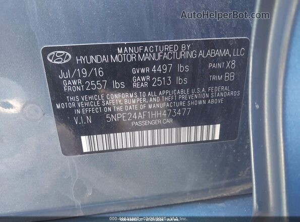 5NPE24AF1HH473477 2017 HYUNDAI SONATA Light Blue Widok komory silnika