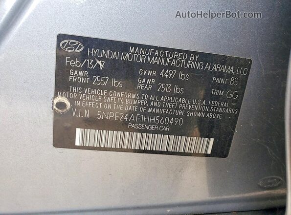 5NPE24AF1HH560490 2017 HYUNDAI SONATA Silver Engine compartment view