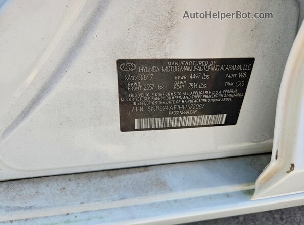 5NPE24AF1HH572087 2017 HYUNDAI SONATA White ძრავის განყოფილების ხედი