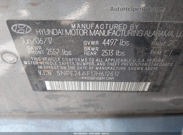 5NPE24AF1JH612612 2018 HYUNDAI SONATA Gray Вид підкапотного простору
