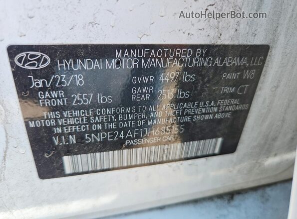 5NPE24AF1JH685155 2018 HYUNDAI SONATA White Вид наклейки з VIN-кодом