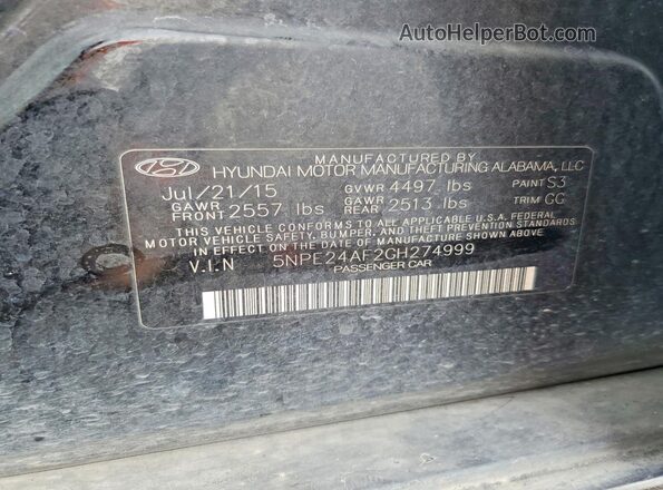 5NPE24AF2GH274999 2016 HYUNDAI SONATA Charcoal VIN կոդի պիտակի տեսք