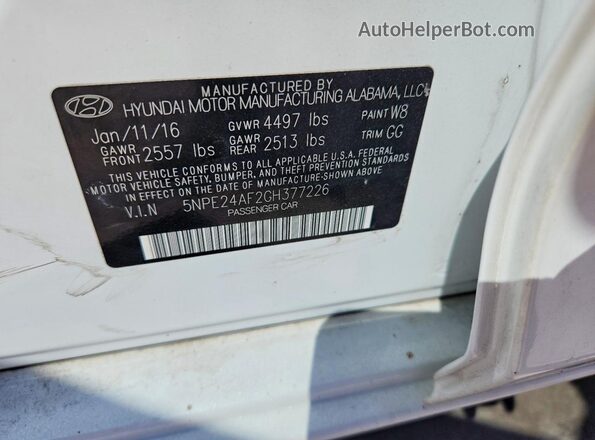 5NPE24AF2GH377226 2016 HYUNDAI SONATA White Շարժիչի բաժամունքի տեսք