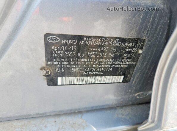 5NPE24AF2GH419474 2016 HYUNDAI SONATA Gray Вид підкапотного простору