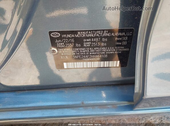 5NPE24AF2HH464108 2017 HYUNDAI SONATA Blue Вид підкапотного простору