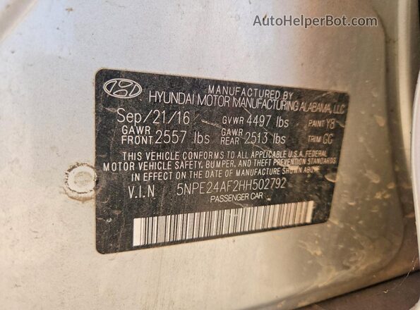 5NPE24AF2HH502792 2017 HYUNDAI SONATA Silver Вид підкапотного простору