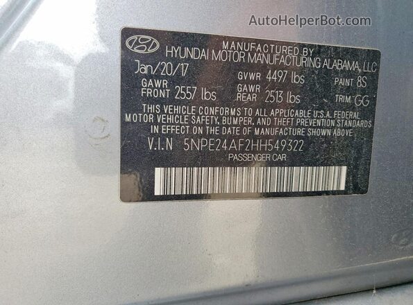 5NPE24AF2HH549322 2017 HYUNDAI SONATA Gray VIN sticker view