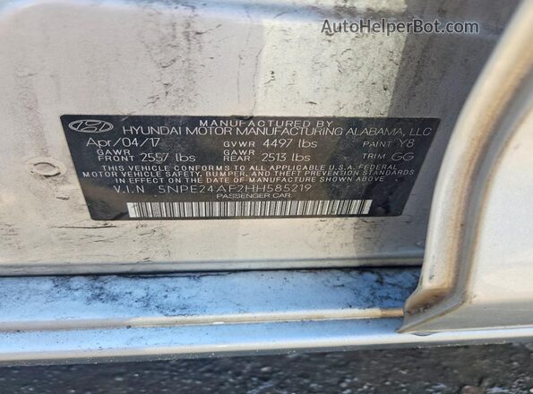 5NPE24AF2HH585219 2017 HYUNDAI SONATA Silver Widok komory silnika