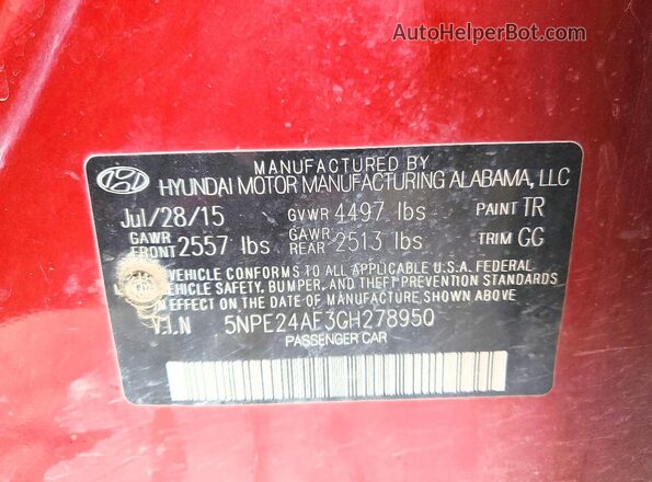 5NPE24AF3GH278950 2016 HYUNDAI SONATA Burgundy Շարժիչի բաժամունքի տեսք