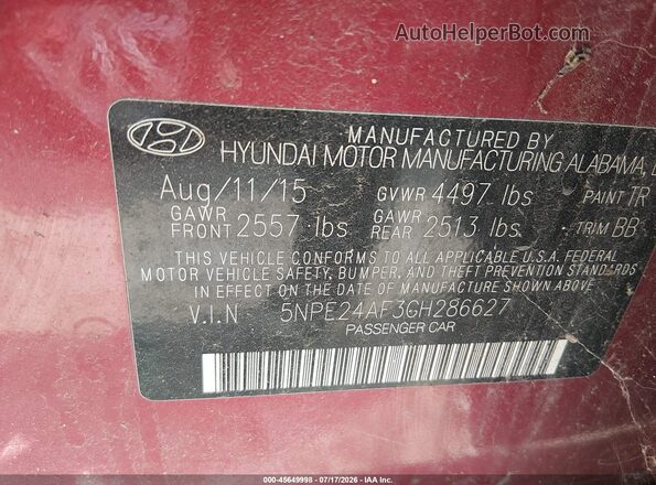 5NPE24AF3GH286627 2016 HYUNDAI SONATA Red Widok komory silnika