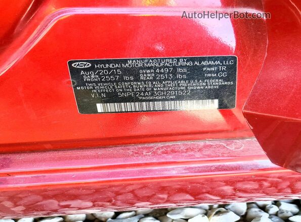 5NPE24AF3GH291522 2016 HYUNDAI SONATA Red Вид наклейки з VIN-кодом