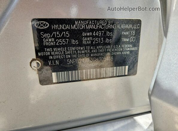 5NPE24AF3GH305418 2016 HYUNDAI SONATA Silver Engine compartment view