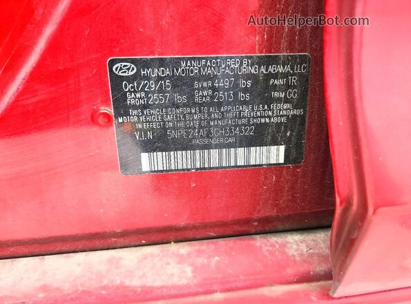 5NPE24AF3GH334322 2016 HYUNDAI SONATA Red VIN կոդի պիտակի տեսք