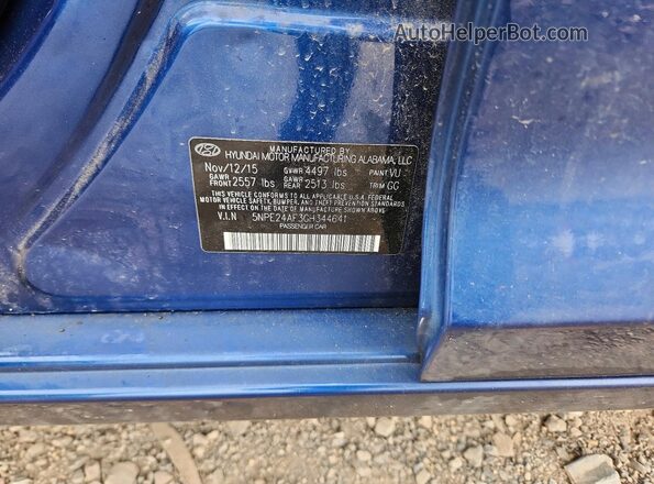 5NPE24AF3GH344641 2016 HYUNDAI SONATA Blue VIN կոդի պիտակի տեսք