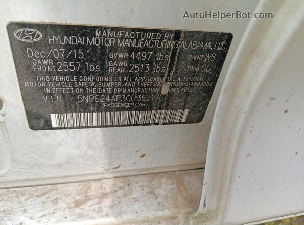 5NPE24AF3GH362170 2016 HYUNDAI SONATA Белый Вид подкапотного пространства