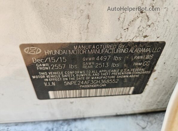5NPE24AF3GH368552 2016 HYUNDAI SONATA White Vista del compartimento del motor
