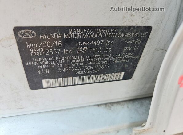 5NPE24AF3GH417619 2016 HYUNDAI SONATA White Շարժիչի բաժամունքի տեսք