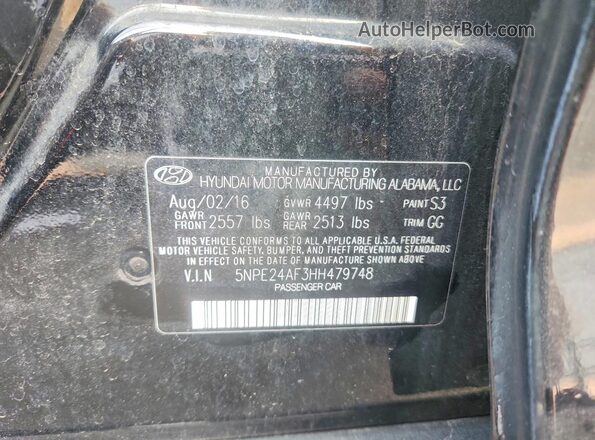 5NPE24AF3HH479748 2017 HYUNDAI SONATA Черный Вид подкапотного пространства